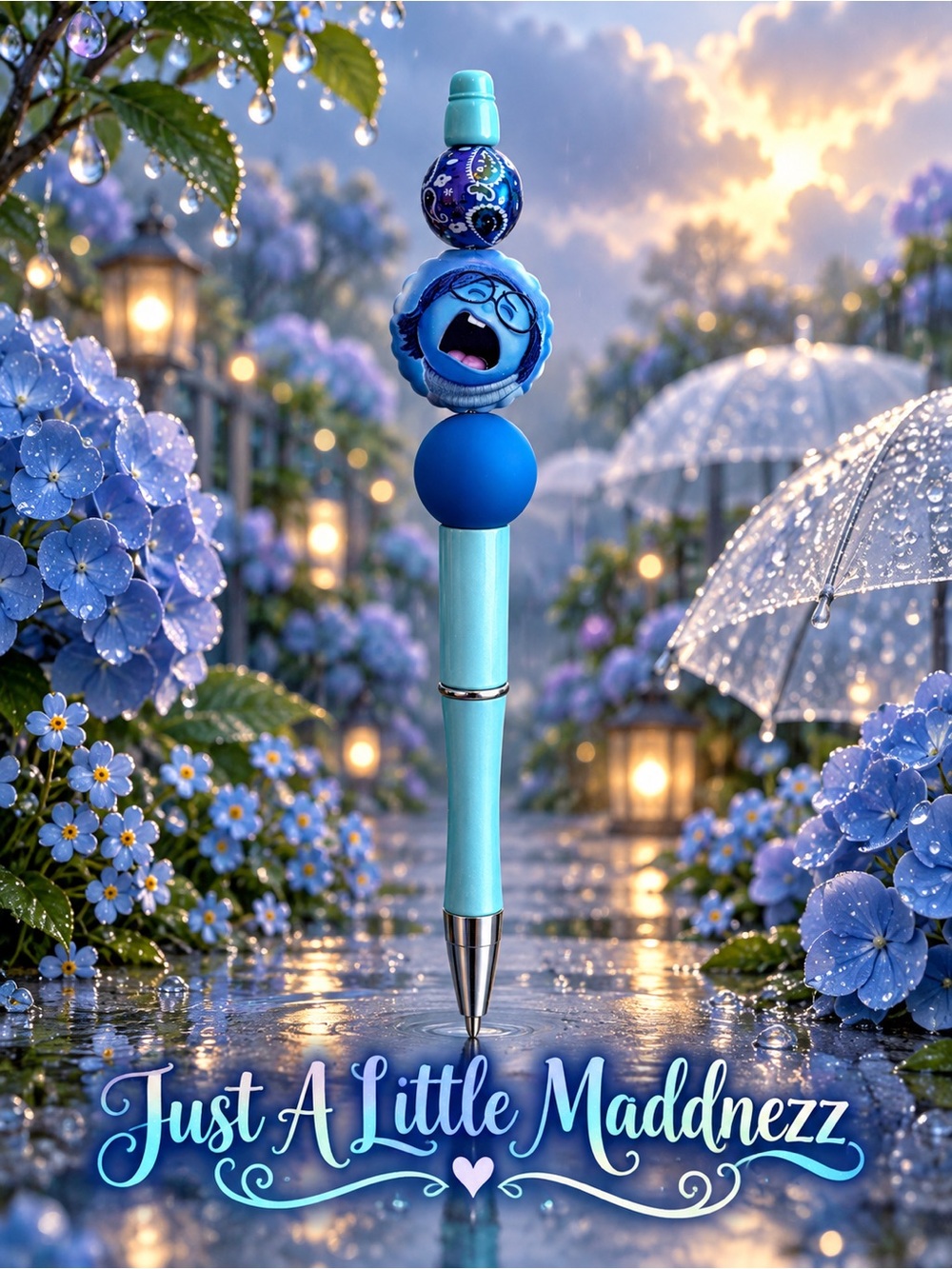 Blue Decorative Bead Pen -
